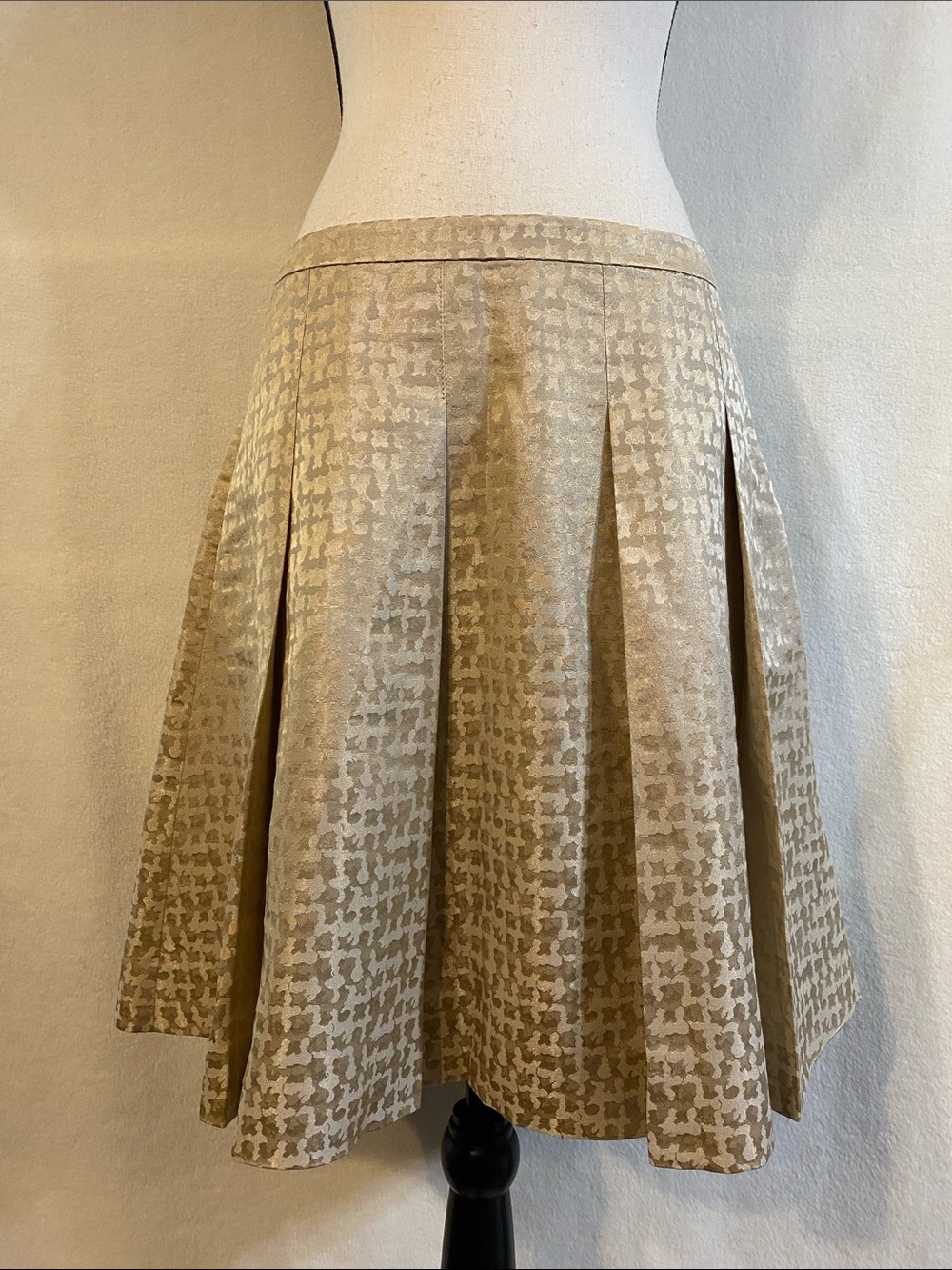 NWT J. Crew brushed gold lamé silk cotton blend pleated skirt with pockets